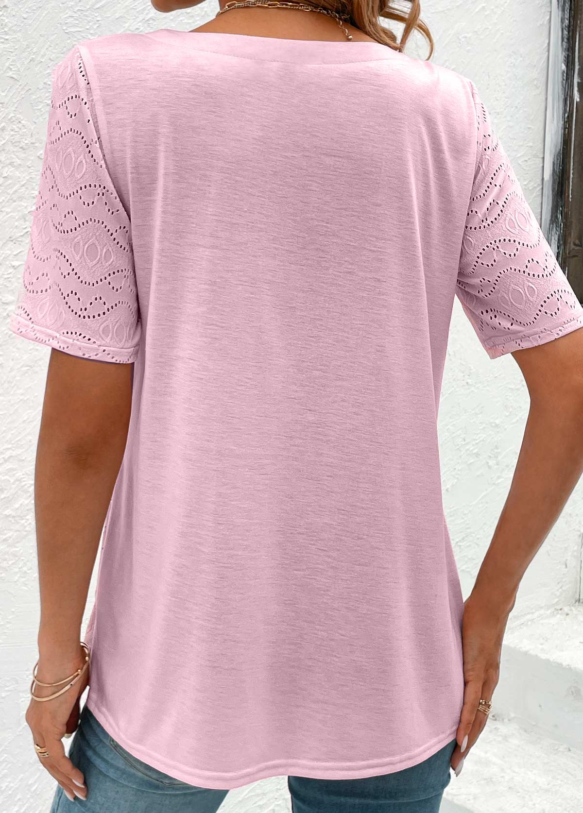 Light Pink Button Short Sleeve T Shirt