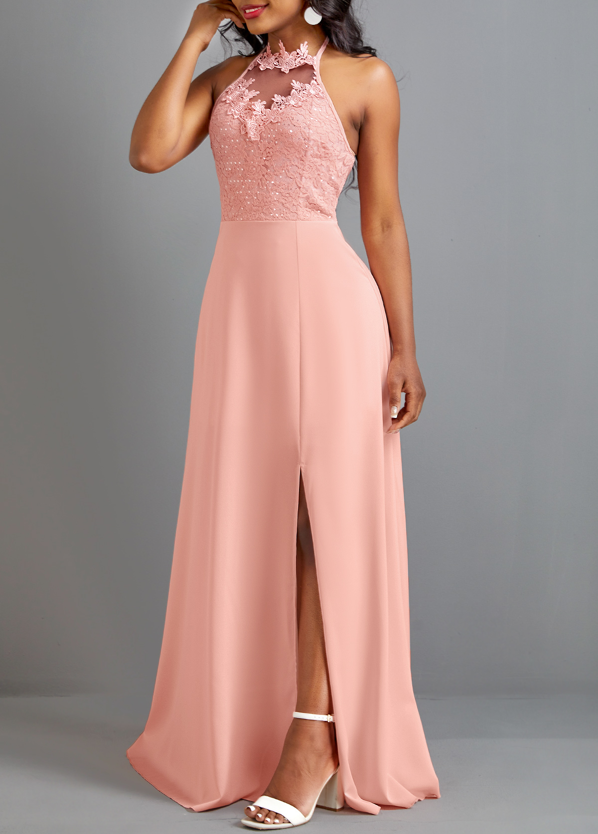 Dusty Pink Tie Sleeveless Maxi Dress