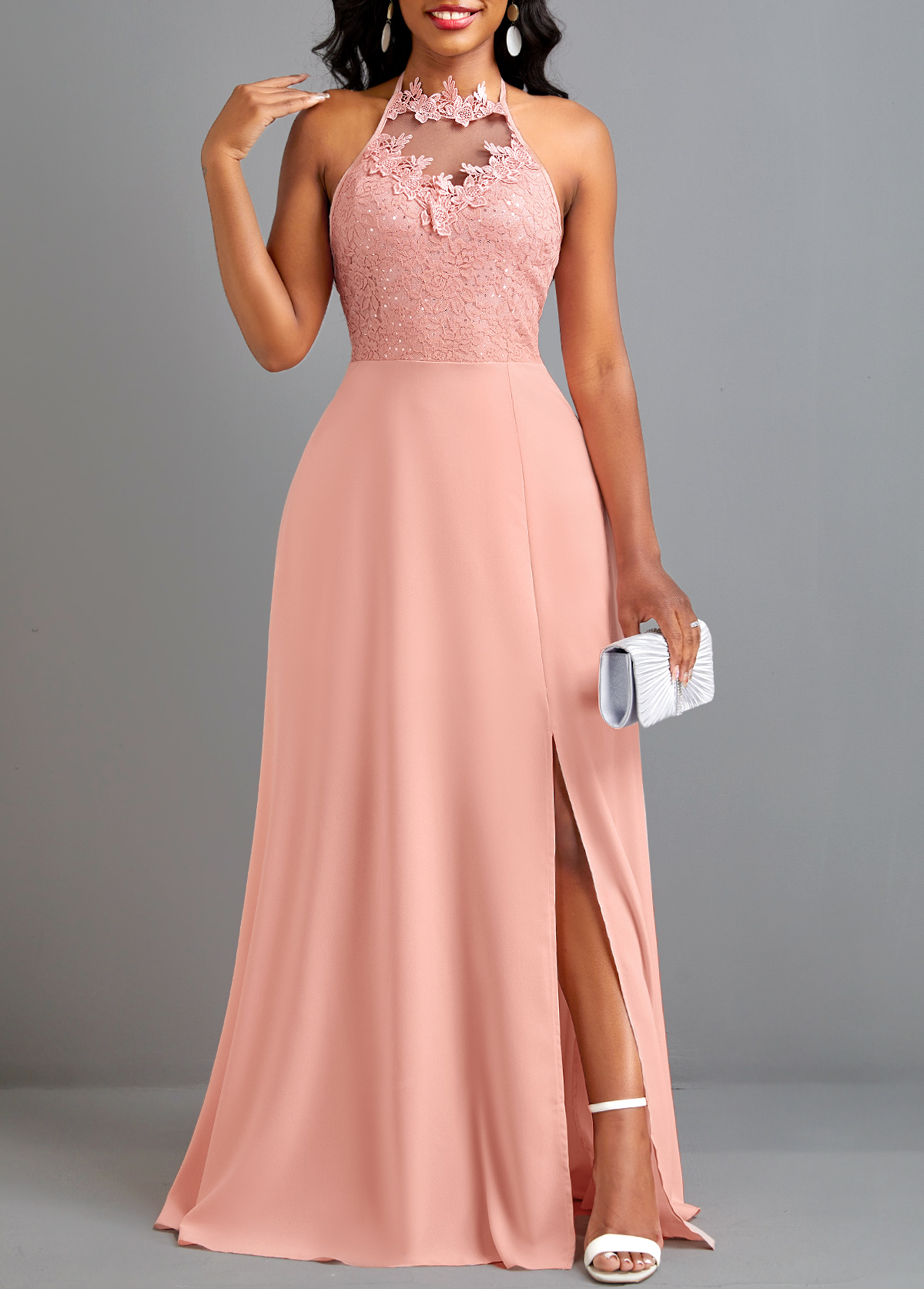 Dusty Pink Tie Sleeveless Maxi Dress