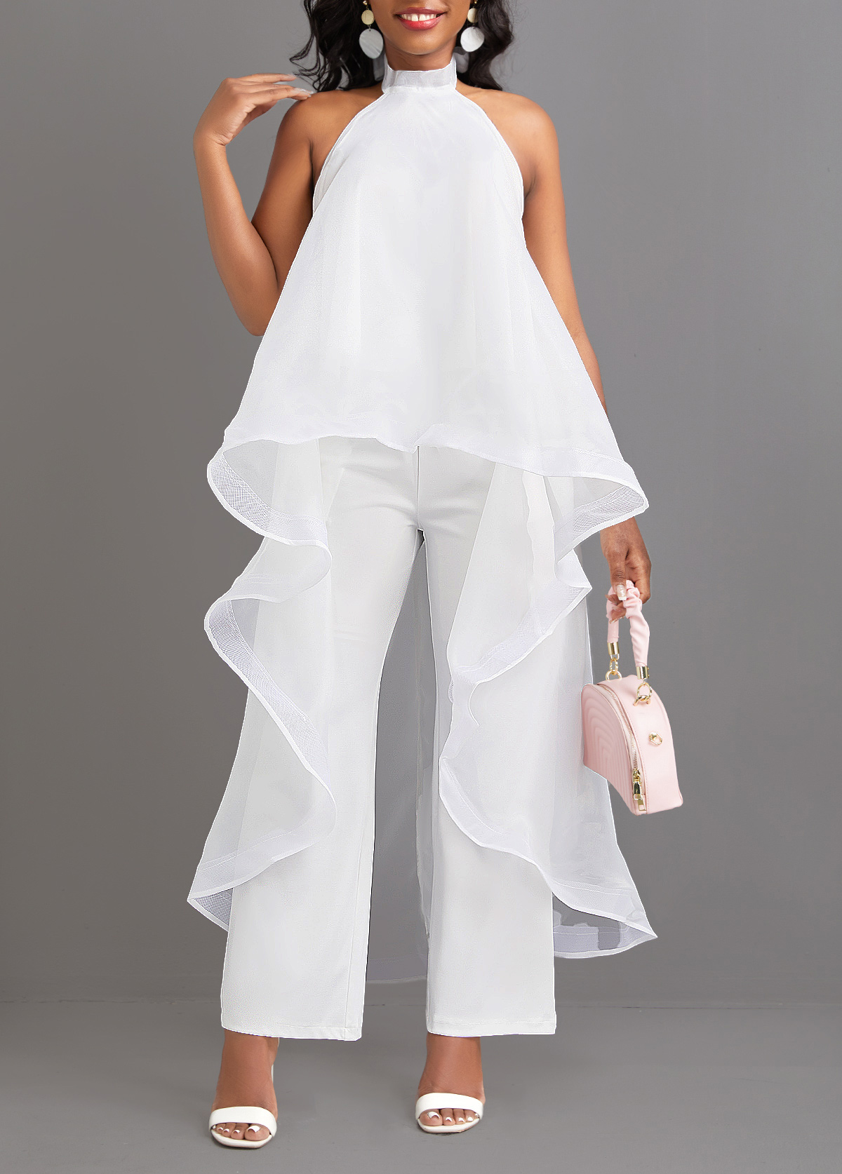 White Tie Ankle Length Sleeveless Top and Pants
