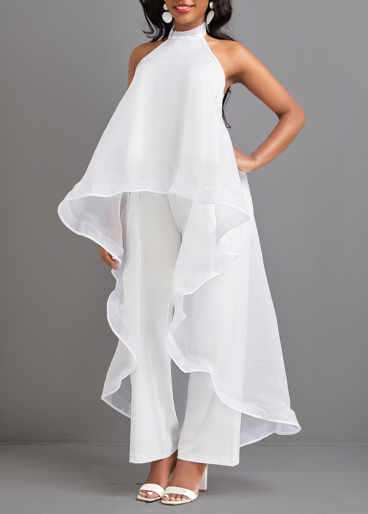 White Tie Ankle Length Sleeveless Top and Pants