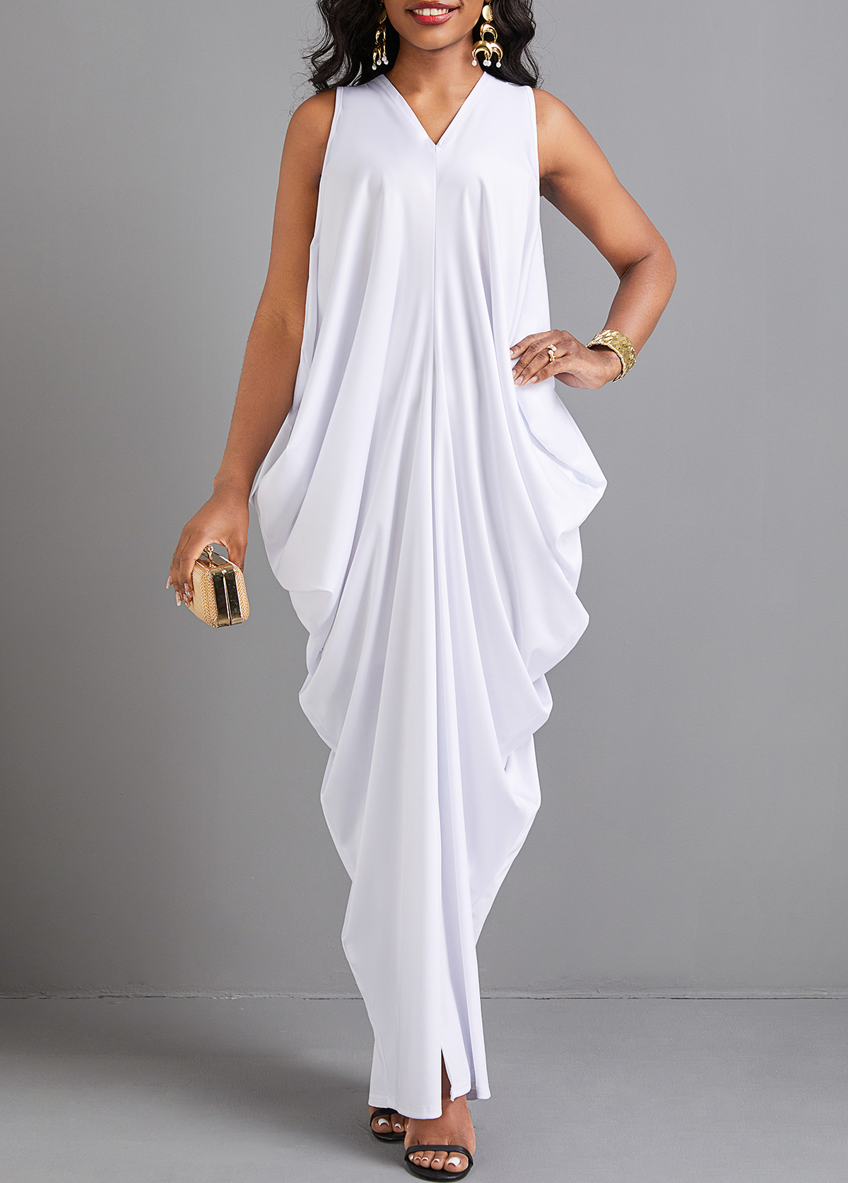White Split O Shape Sleeveless Maxi Dress