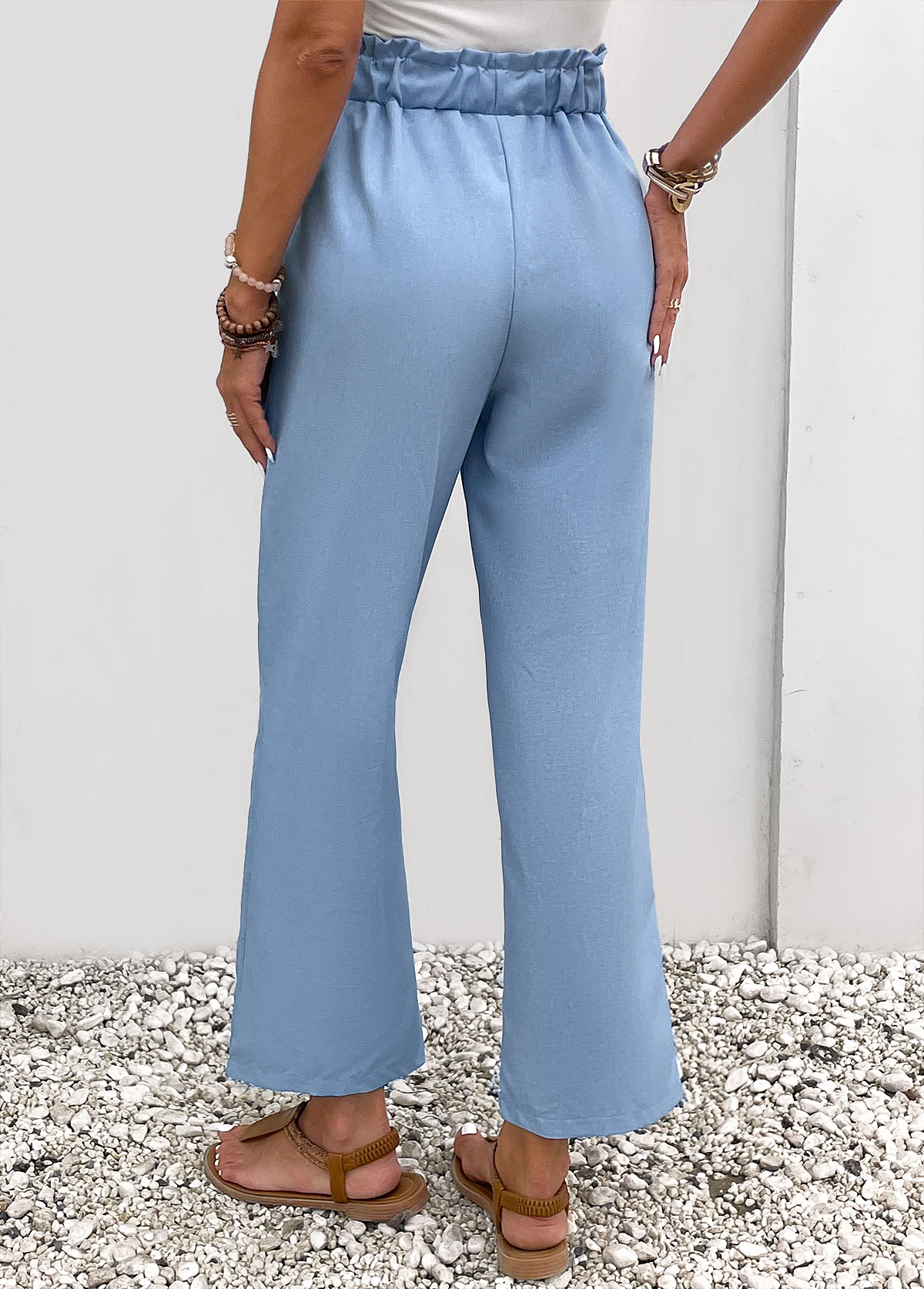 Dusty Blue Pocket Elastic Waist High Waisted Pants | modlily.com - USD ...