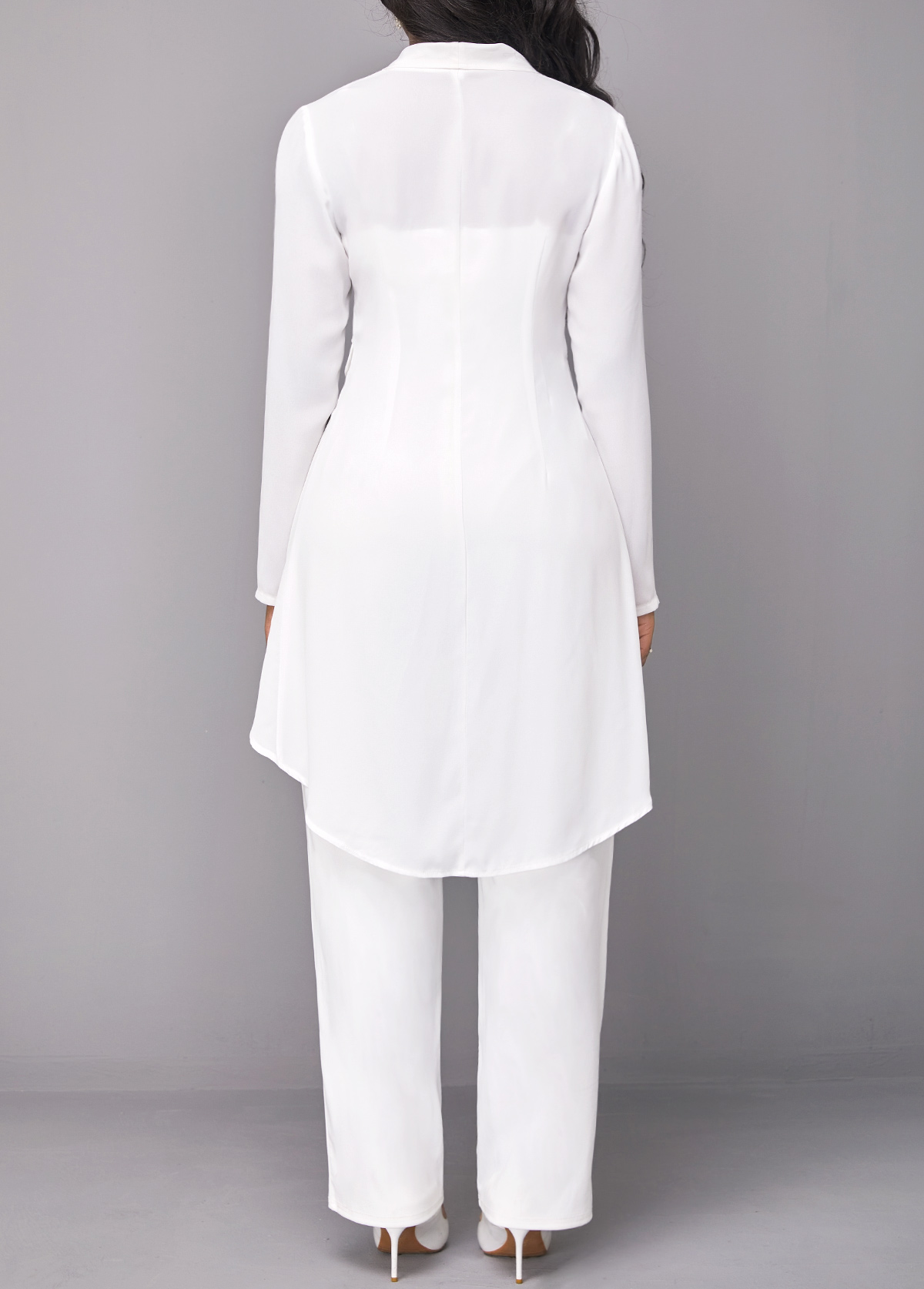 Plus Size White Button Long Sleeve Jumpsuit