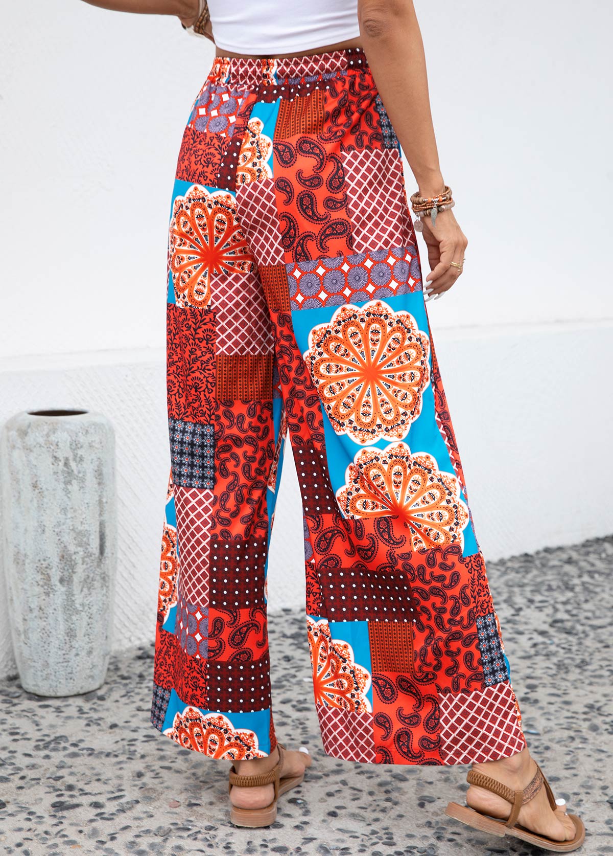 Multi Color Drawstring Tribal Print Drawastring Pants