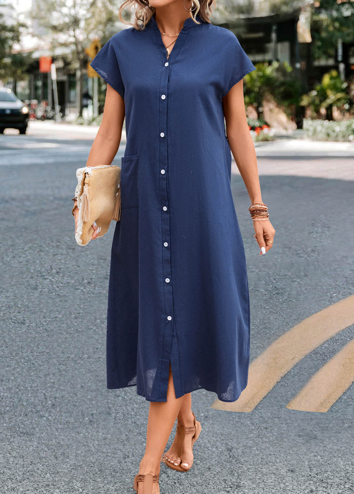Navy Pocket Short Sleeve Shift Dress | picture 