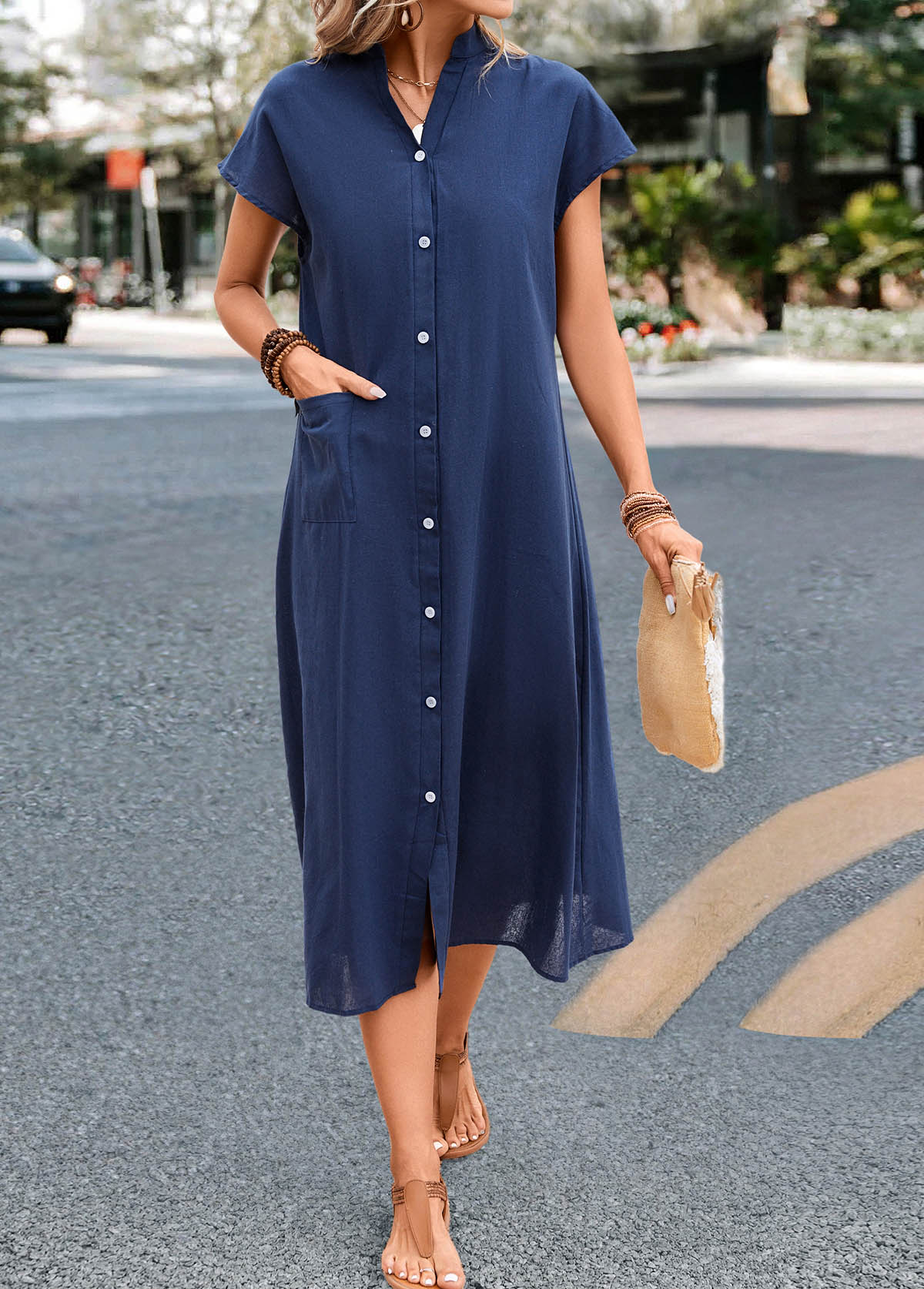Navy Pocket Short Sleeve Shift Dress | picture 