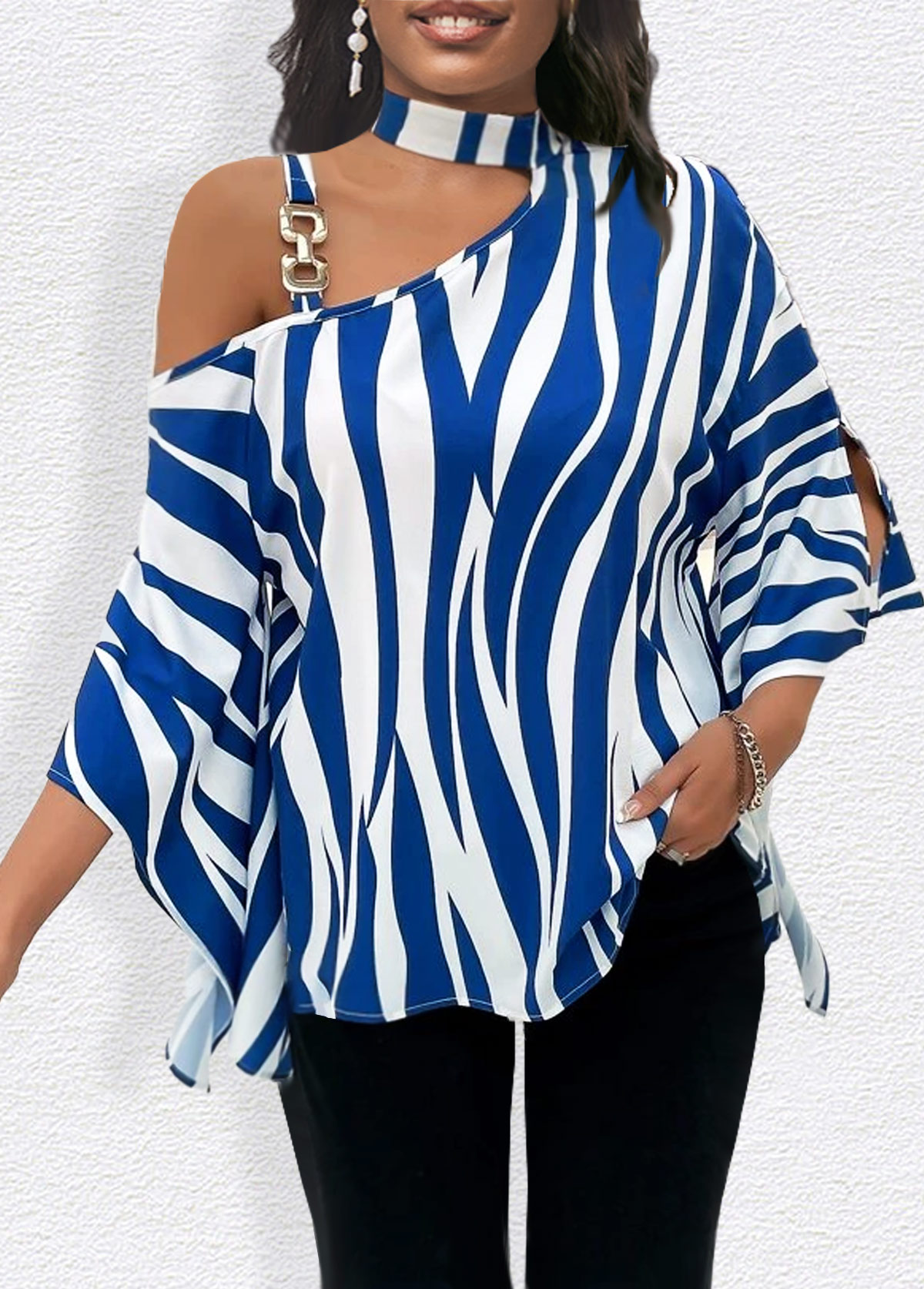 Blue Chain Zebra Stripe Print T Shirt
