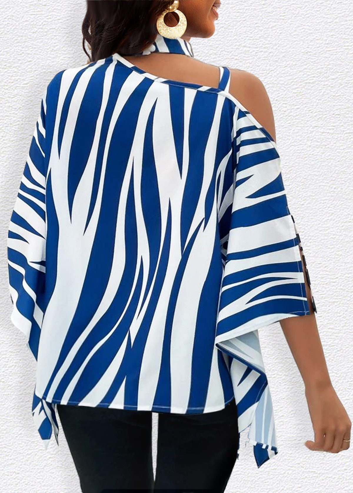 Blue Chain Zebra Stripe Print T Shirt