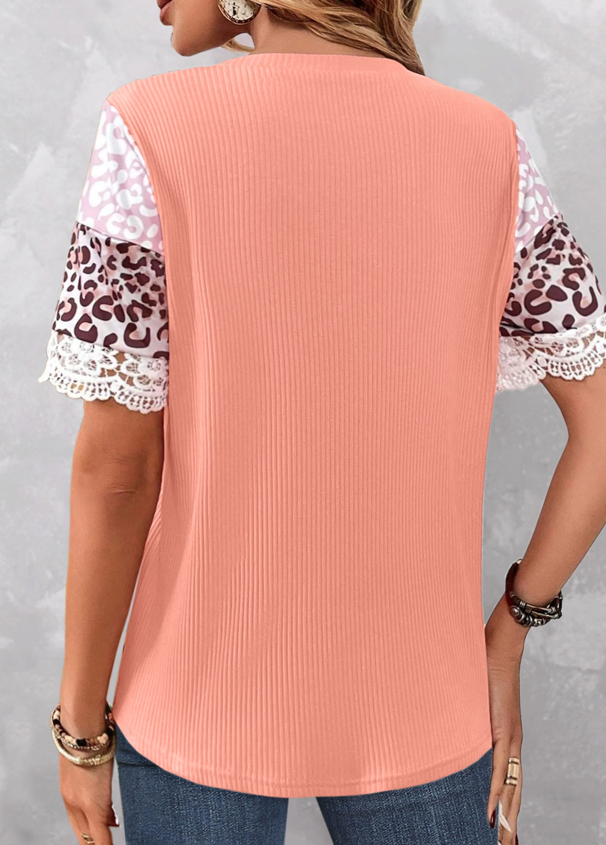 Pink Patchwork Leopard Short Sleeve T Shirt