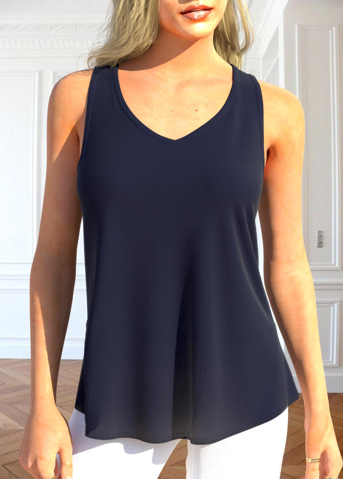 Navy Two Piece 3/4 Sleeve Cardigan and Tank Top | picture 