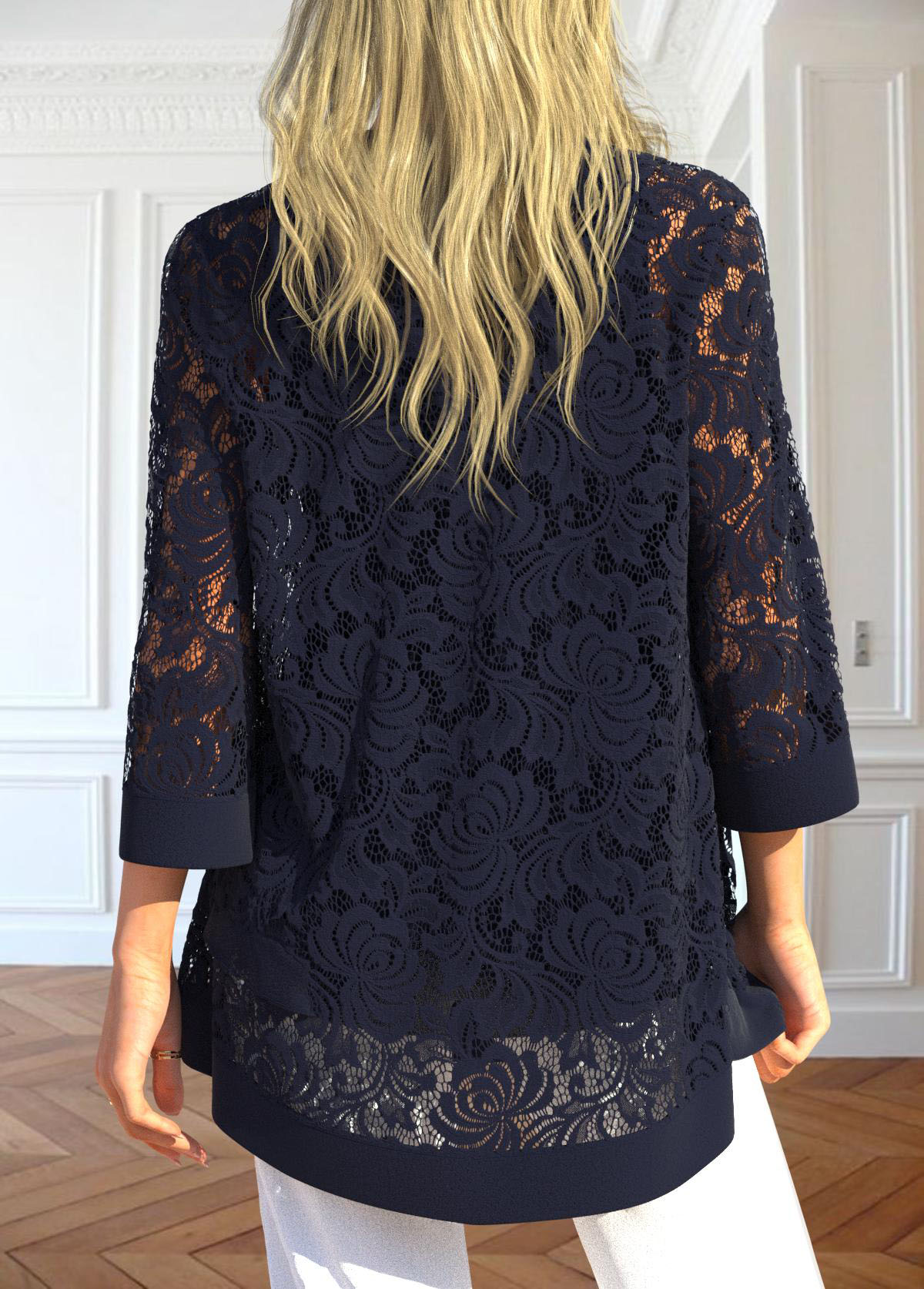 Navy Two Piece 3/4 Sleeve Cardigan and Tank Top | picture 