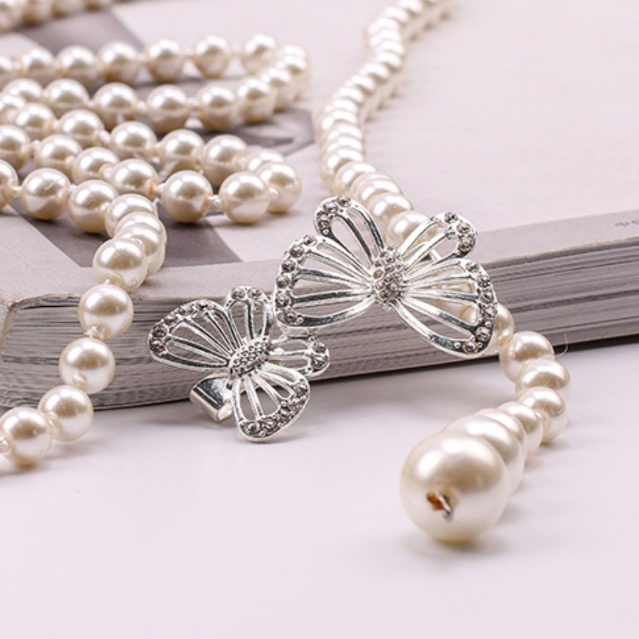 Silvery White Butterfly Design Pearl Belt