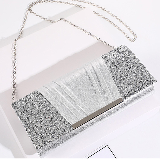 Grey Sequin Magnetic Chains Shoulder Bag