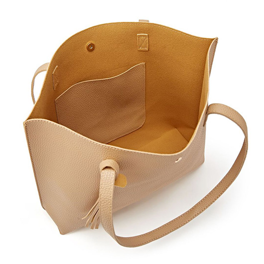 Light Camel Magnetic Tassel Tote Bag