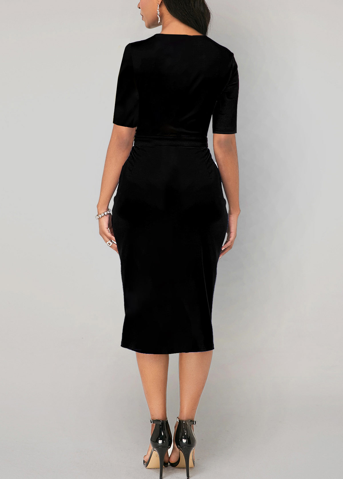 Black Lightweigh Geometric Print Short Sleeve Dress