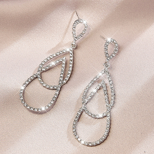 Silvery White Teardrop Design Alloy Earrings | picture 