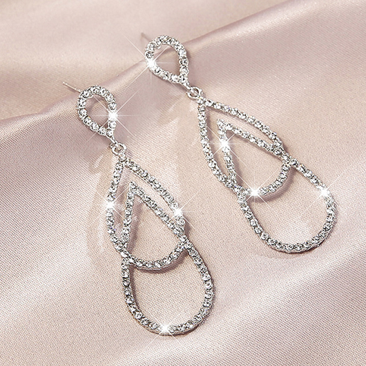 Silvery White Teardrop Design Alloy Earrings | picture 