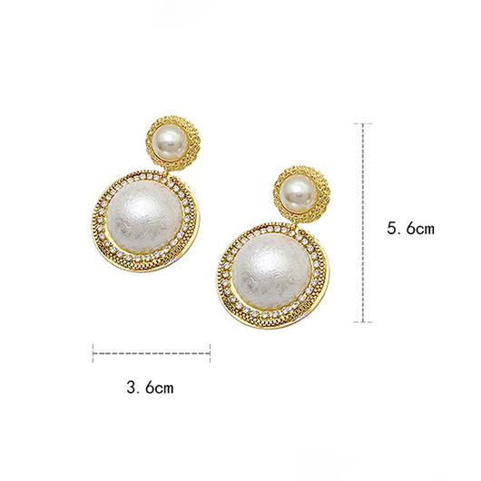 Pearl Detail Geometric Pattern Golden Round Earrings