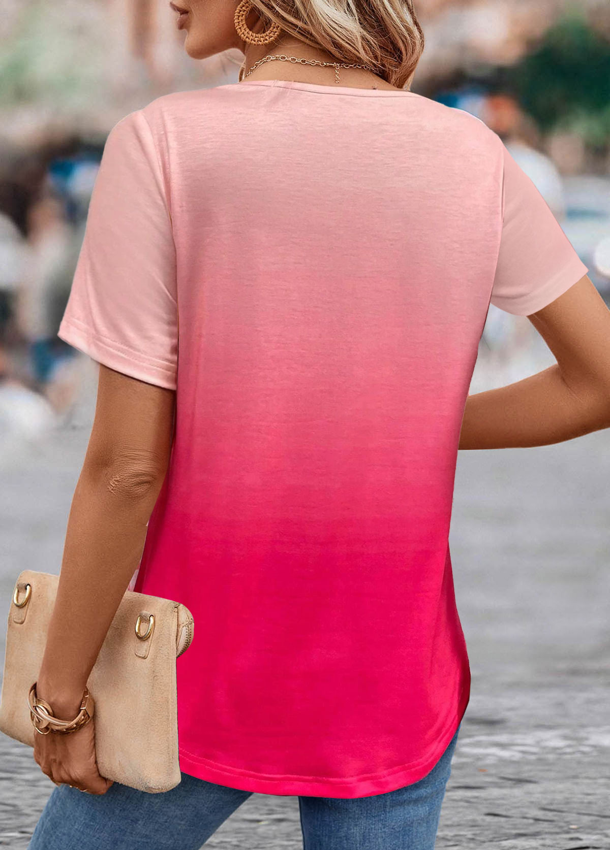 Hot Pink Criss Cross Ombre T Shirt