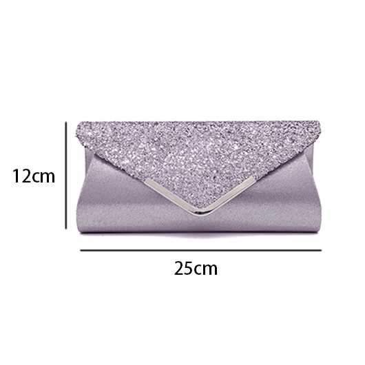 Light Grey Magnetic Sequined V Design Evening Bag