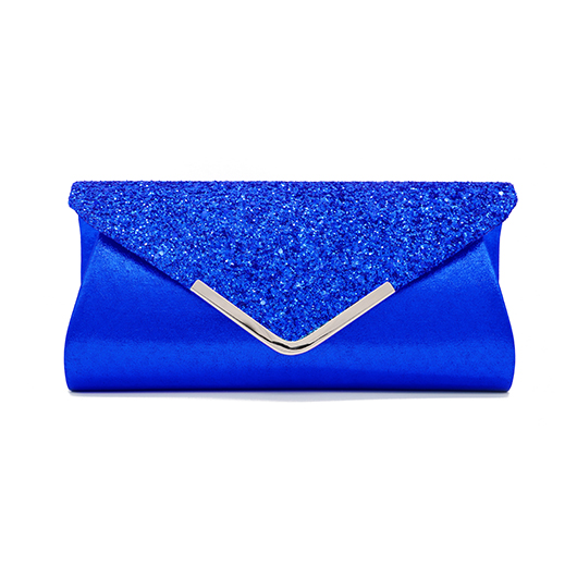 Royal Blue Magnetic Sequined V Design Evening Bag