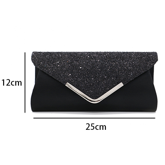 Black Magnetic Sequined V Design Evening Bag