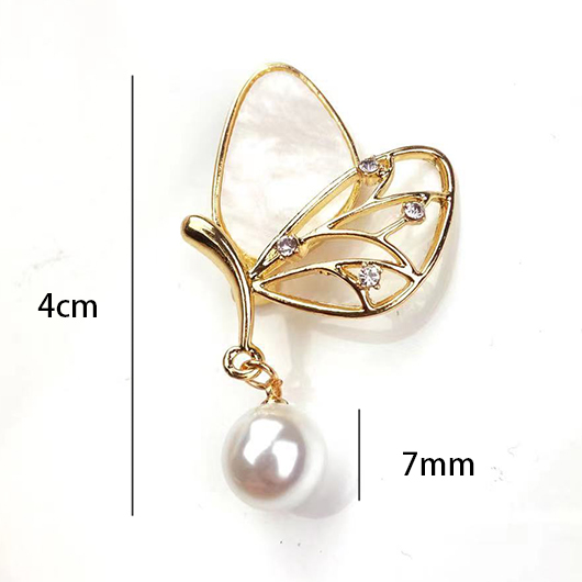 Gold Butterfly Pearl Design Rhinestone Brooch