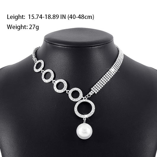 Asymmetry Pearl Design Rhinestone Silvery White Necklace