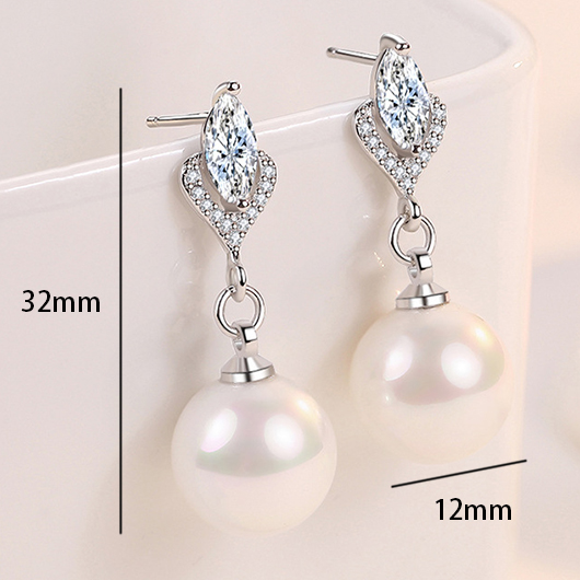 Silvery White Round Pearl Design Earrings | picture 