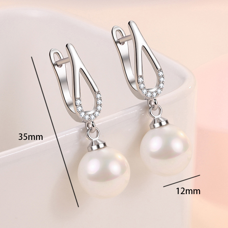 Silvery White Teardrop Crystal Hook Pearl Drop Earrings | picture 