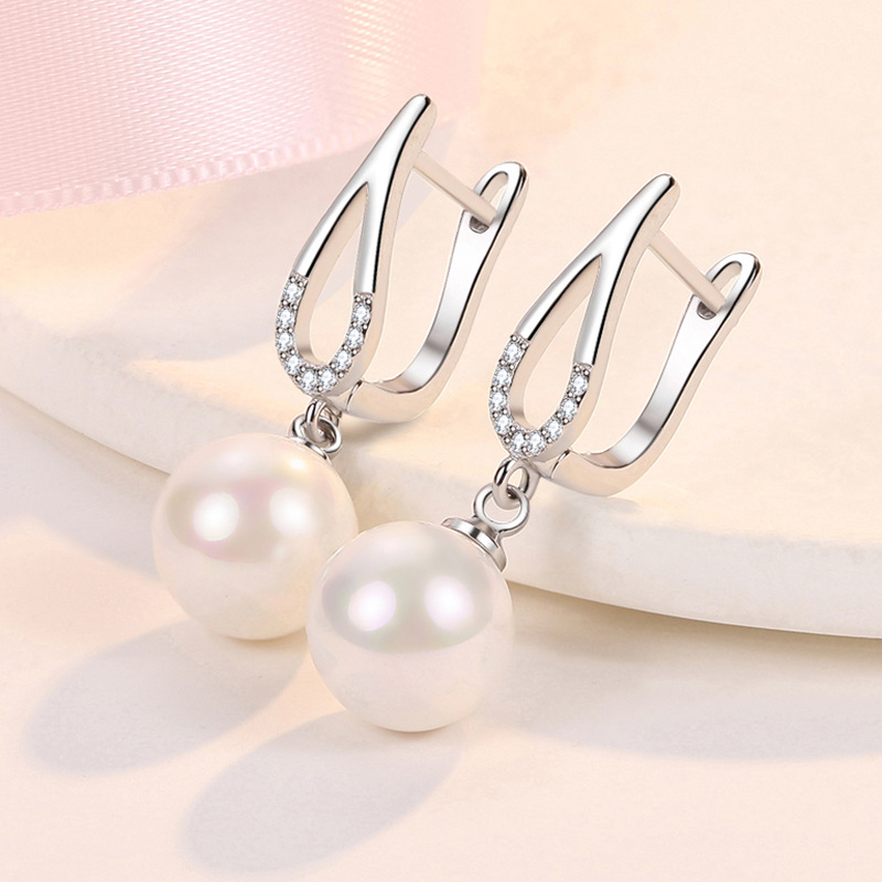 Silvery White Teardrop Crystal Hook Pearl Drop Earrings | picture 