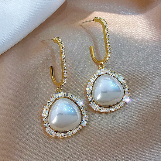 Gold Color Pearl Detail Rhinestone Earrings | picture 