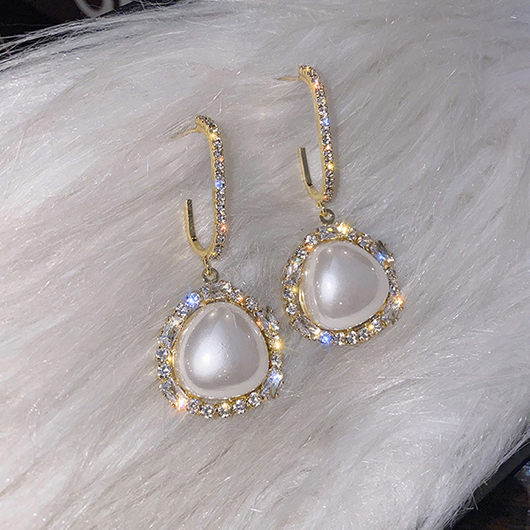 Gold Color Pearl Detail Rhinestone Earrings | picture 