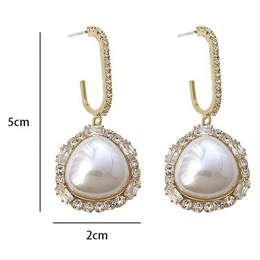 Gold Color Pearl Detail Rhinestone Earrings | picture 