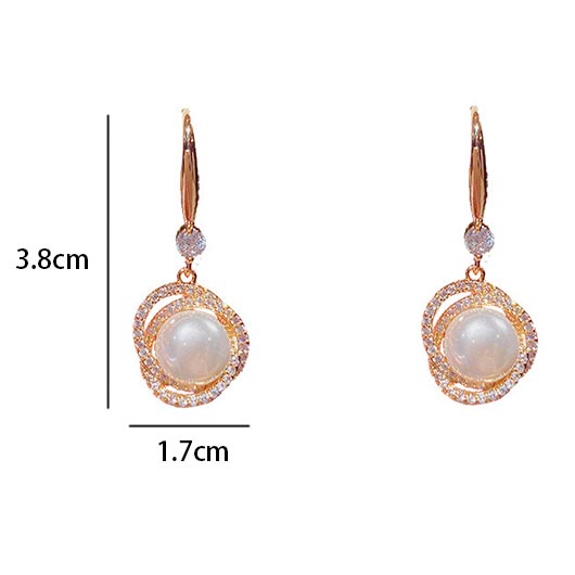 Gold Oval Pearl Drop Dangle Earrings | picture 