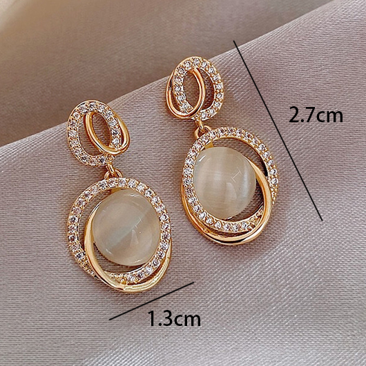 Gold Geometric Design Zircon Round Earrings | picture 