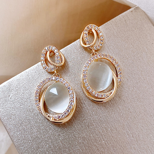 Gold Geometric Design Zircon Round Earrings | picture 