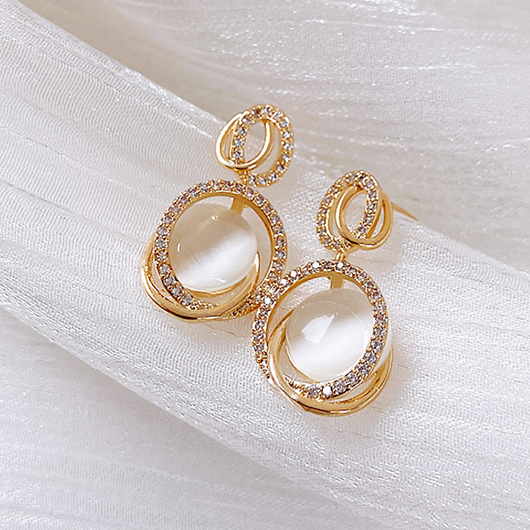 Gold Geometric Design Zircon Round Earrings | picture 