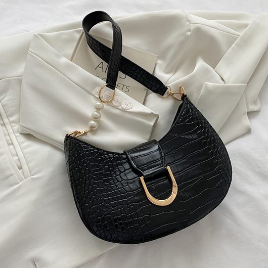 Black Pearl Design Zip Shoulder Bag