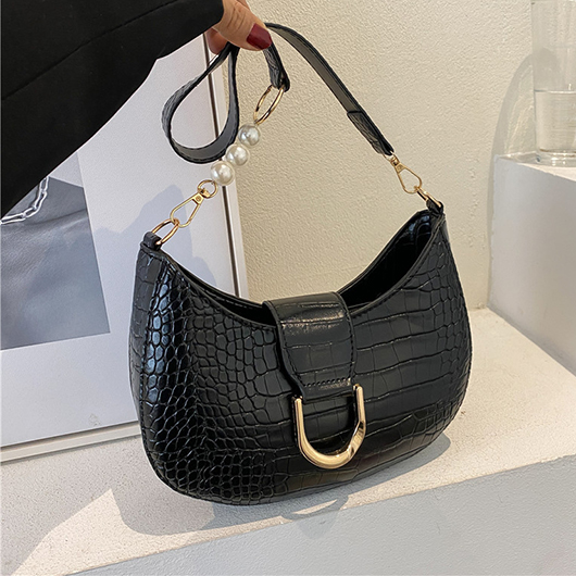 Black Pearl Design Zip Shoulder Bag