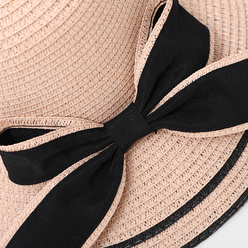 Bowknot Design Patchwork Pink Straw Hat