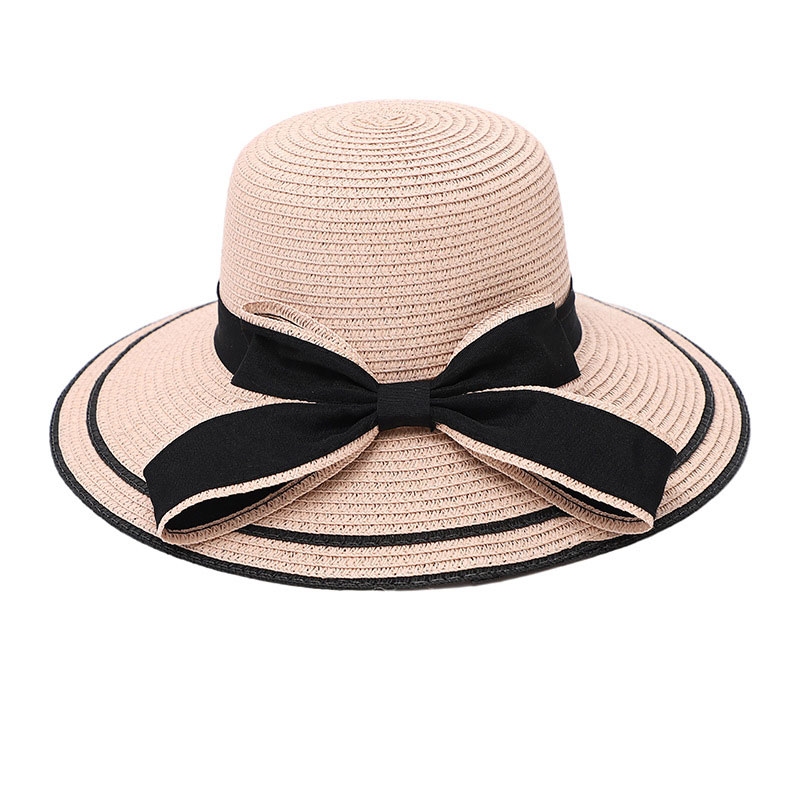 Bowknot Design Patchwork Pink Straw Hat