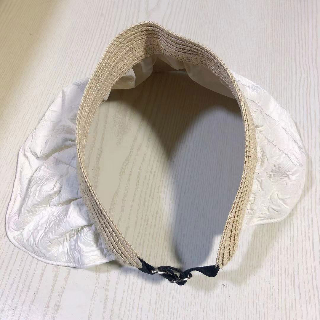 Cotton Detail Ruched White Visor Hat