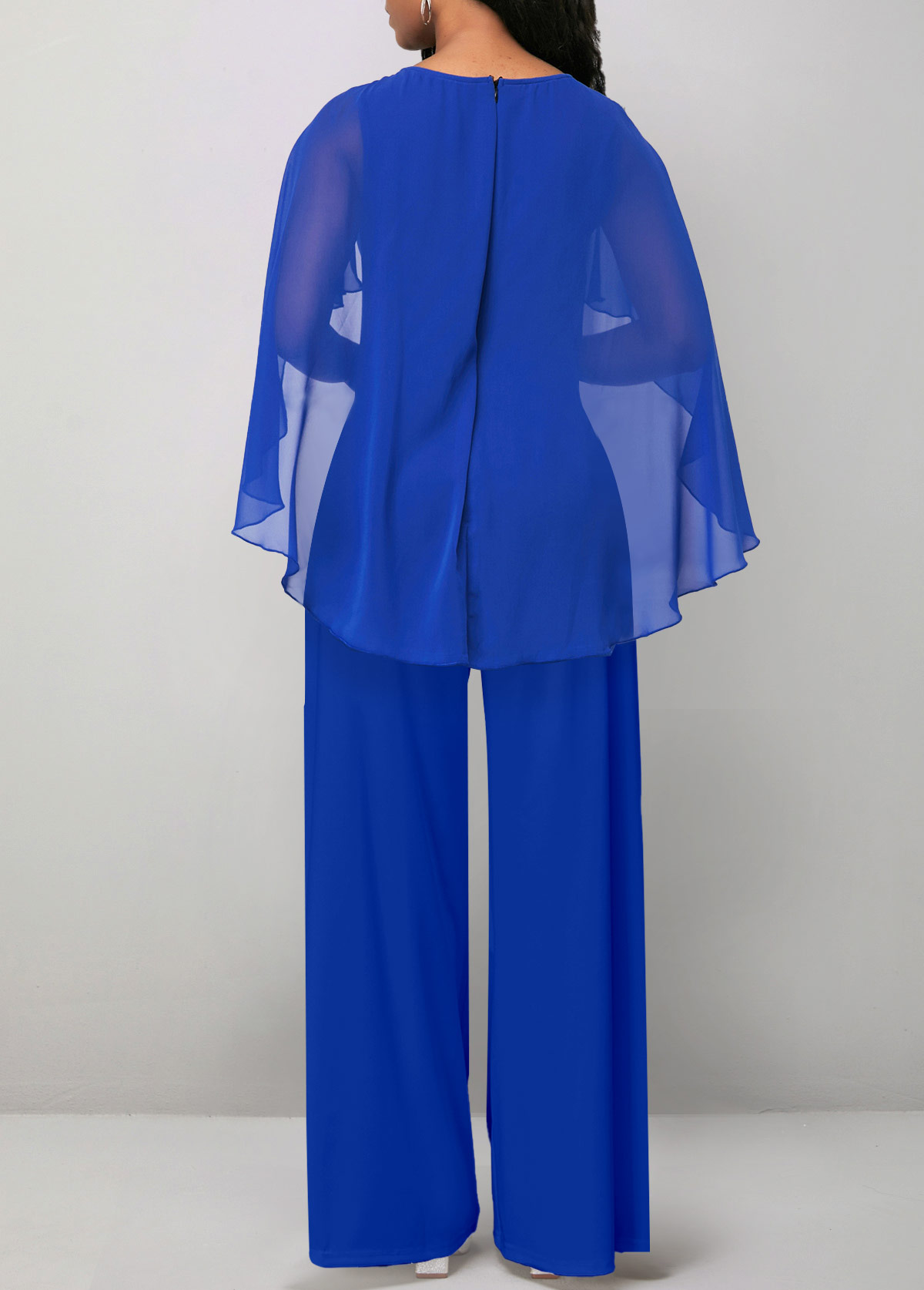 Royal Blue Asymmetry Long Short Sleeve Jumpsuit