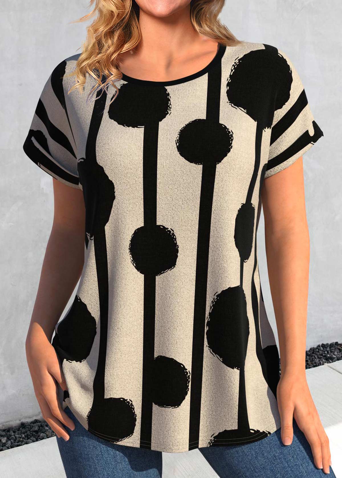 Dark Camel Geometric Print Short Sleeve T Shirt | picture 