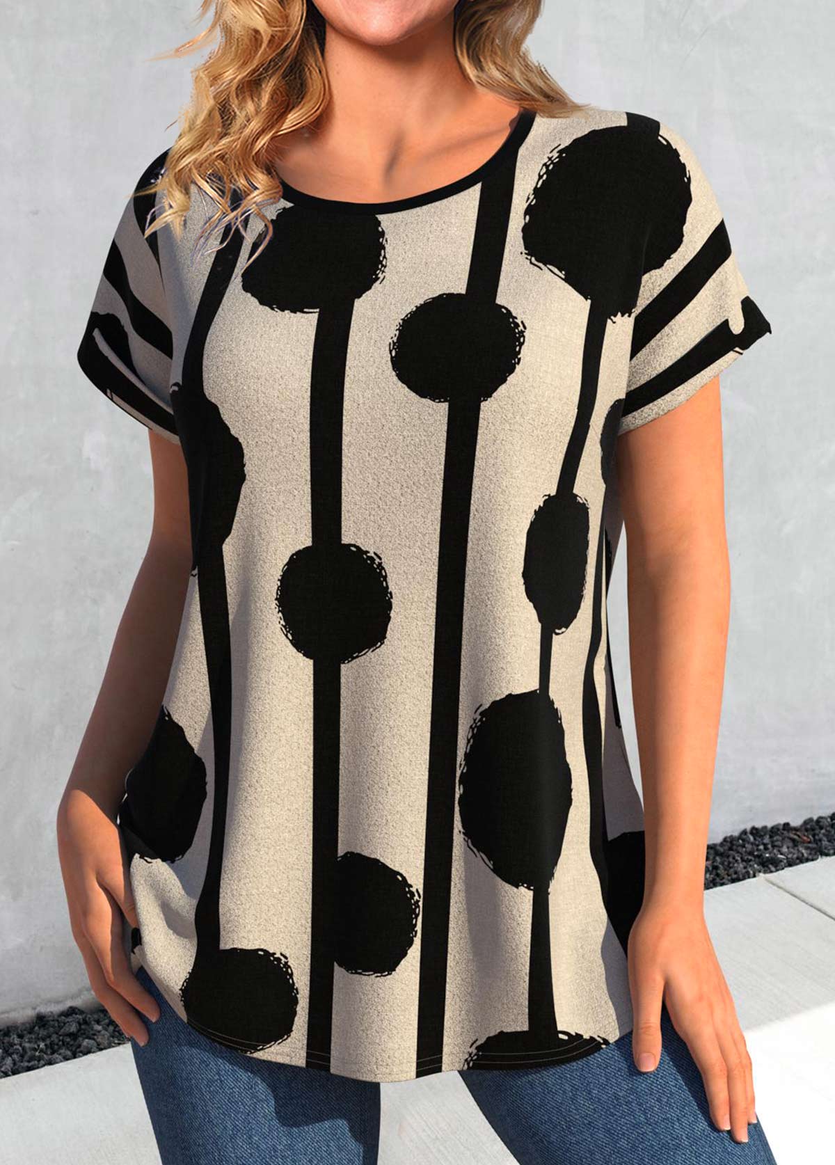 Dark Camel Geometric Print Short Sleeve T Shirt | picture 