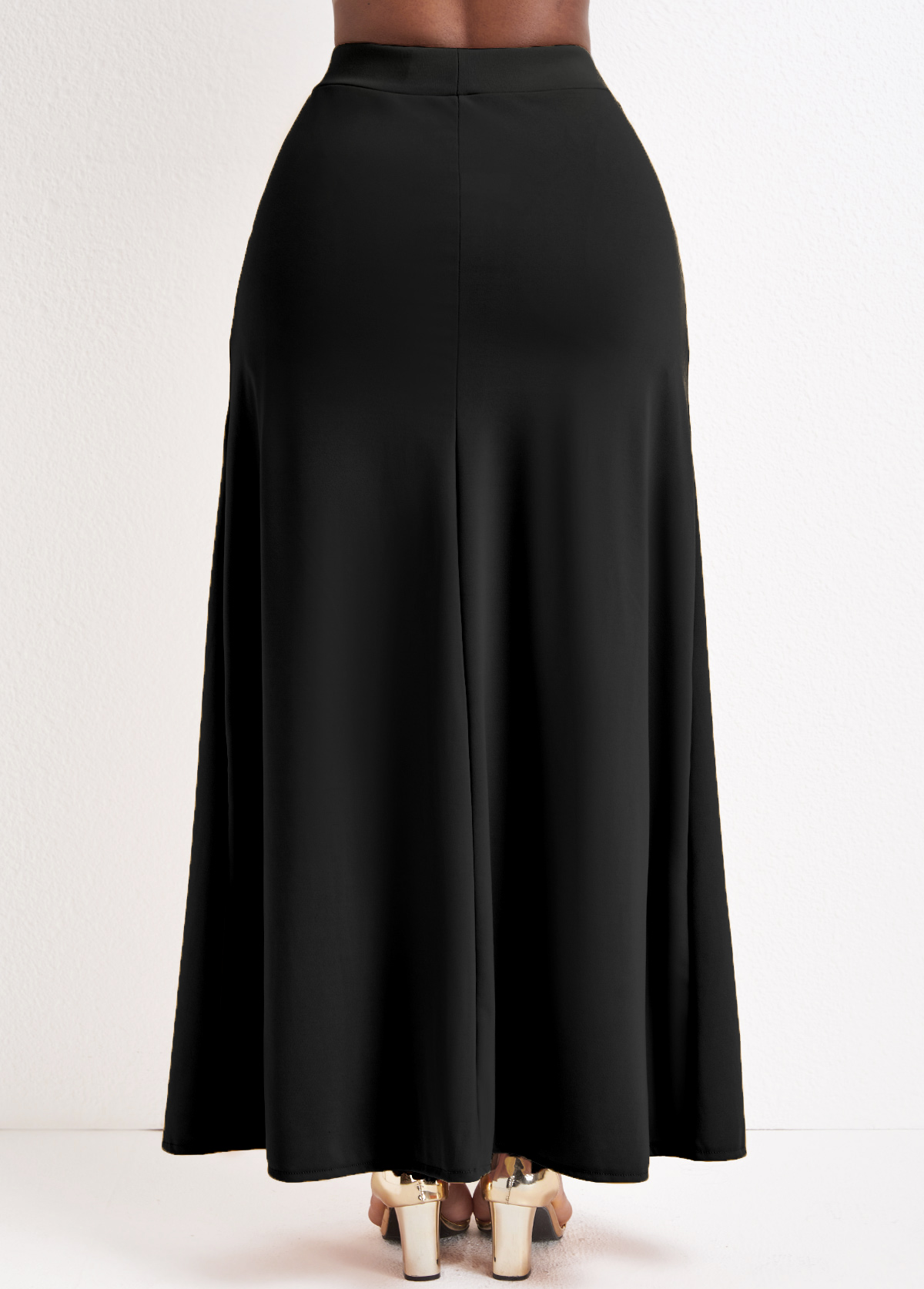 Black Pocket A Line Drawastring Maxi Skirt