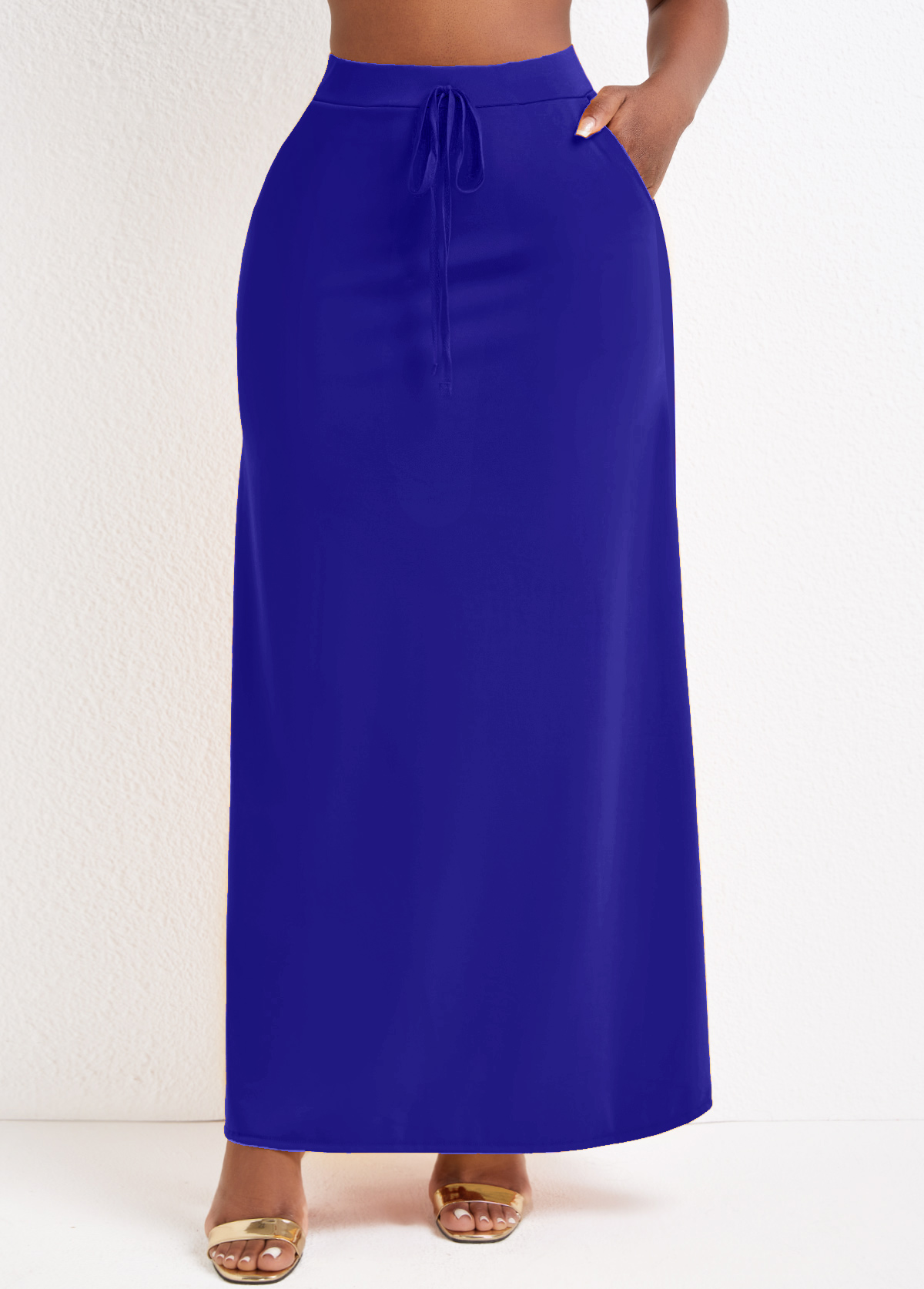 Purplish Blue Pocket A Line Drawastring Maxi Skirt