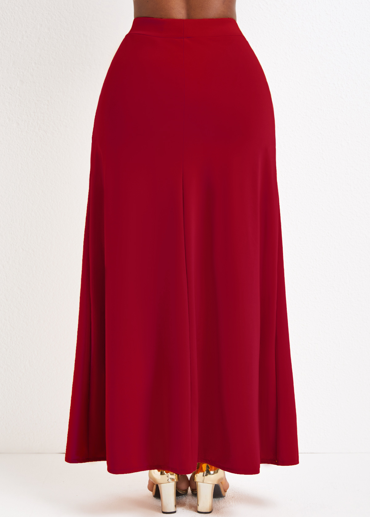 Wine Red Pocket A Line Drawastring Maxi Skirt